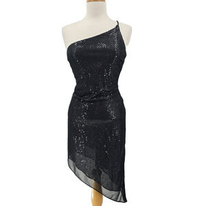 Vintage Kiki USA Women's S Sequin One Shoulder Asymmetric Dress Whimsigoth Y2K